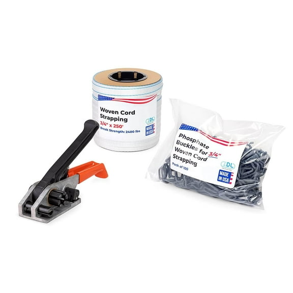 IDL Packaging USA Made 3/4" x 250' Woven Cord Strapping Kit, 2400 lbs Break Strength