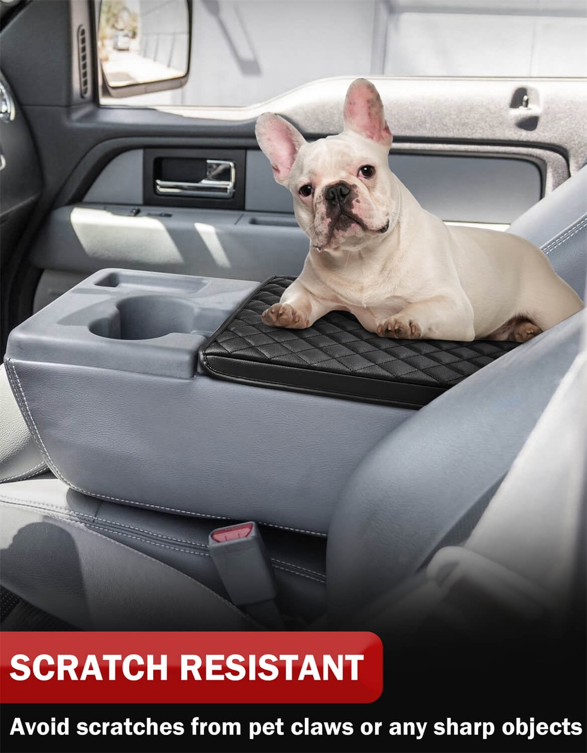 KBH Car Center Console Cover for 2011-2014 Ford F150 Accessories, Black PU Leather Armrest Seat Cover Cushion Pad