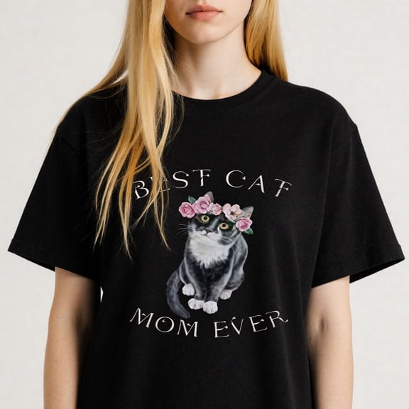 Women's Best Cat Mom Ever T-Shirt with Floral Cat Design S-4XL Mother's Day Gift