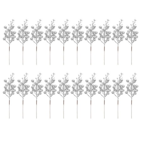 HONITANO 20Pcs Silver Glitter Berries Stems Christmas Tree Picks For Home