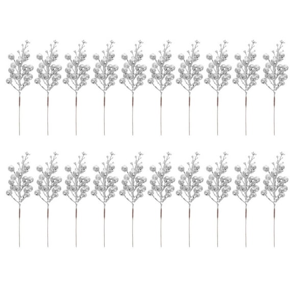 HONITANO 20Pcs Silver Glitter Berries Stems Christmas Tree Picks For Home