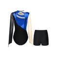 thumbnail image 4 of Raenseen Women Metallic Gymnastic Leotard With Shorts Ballet Dance Bodysuit Ballerina Dancewear Blue S, 4 of 9