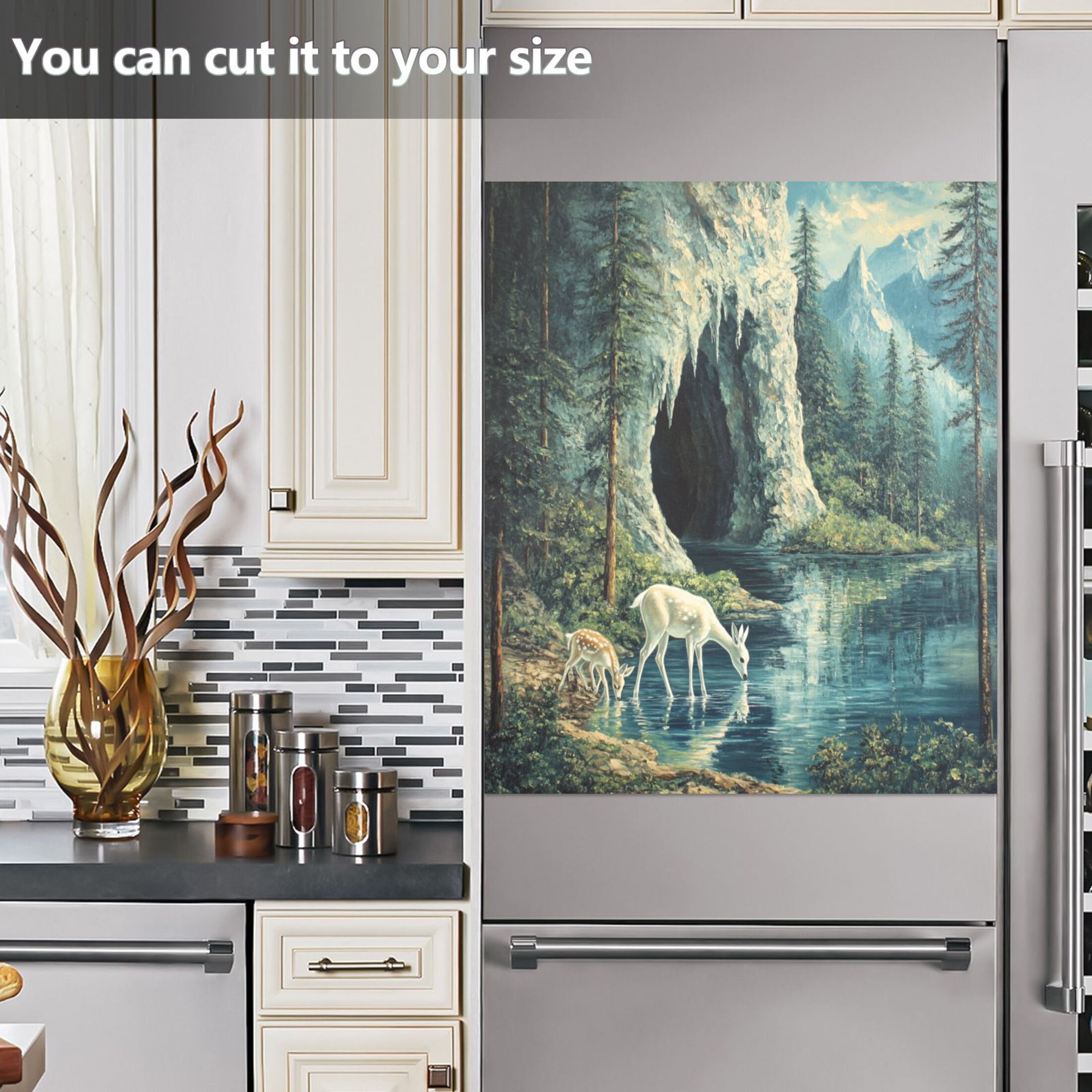 Dishwasher Magnetic Sticker 23x26 Inch Refrigerator Magnetic Sticker Washing Machine Magnetic Sticker Kitchen Panel Magnetic Sticker Home Decor Little Deer Stream Water
