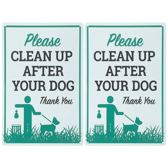 2Pcs Metal Dog Poop Warning Sign Pet Dog Toilet Warning Sign Clean Up After Your Dog Notice Sign