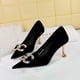 thumbnail image 3 of Zapatos de tacón alto para mujer, de banquete, de boca baja, puntiagudos, de gamuza, clásicos, con hebilla de diamante de agua y lazo, para boda con un solo tacón, 3 of 5