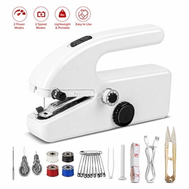 Handheld Sewing Machine for Beginners, Portable Mini Hand Sewing Machine for Quick Stitching, Electric Lightweight Easy to Use, Travel & DIY, Emergency Repairs for Clothes & Fabrics Ivory