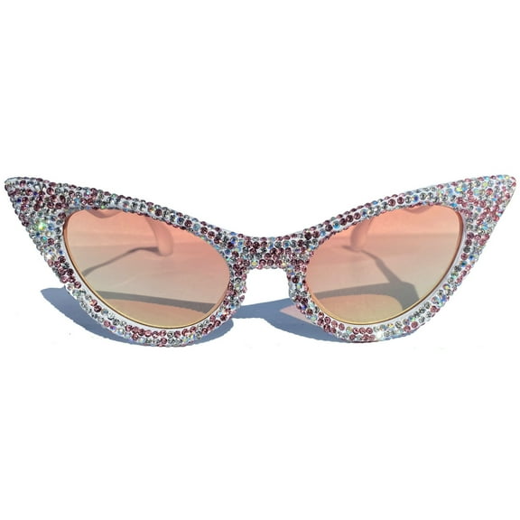 Fashion Rhinestone Sunglasses Women Pink Crystal Sparkling Diamond Cat Eye Sun Glasses Trendy Retro Party Sunglasses