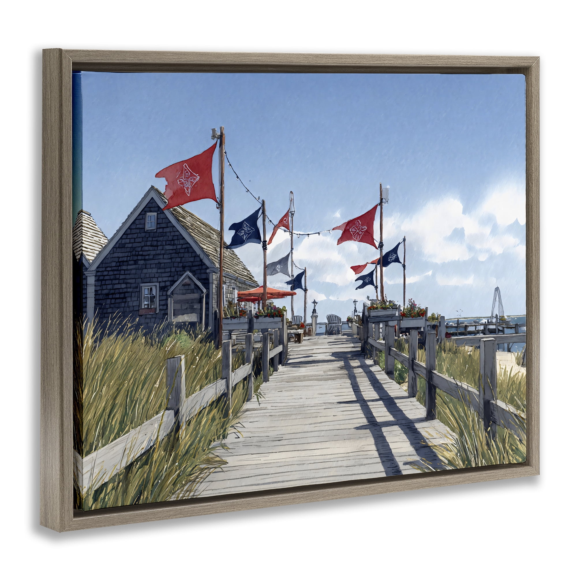 Stupell Industries Summer Boardwalk Stroll Brown Framed Floater Canvas Wall Art, design by Franklyn Gregory