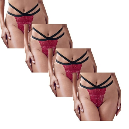 

Womens Underwear Brief Lace See through Low Waist Seamless Thong Panties4PC