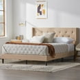 Upholstered Camelback Queen Bed in Linen Beige 2 places