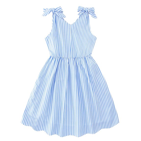 Aideaone Girls Dresses Sleeveless Summer Dress Bowknot Strap Stripe V Neck Sundress Blue 3-10T