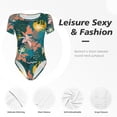 thumbnail image 4 of KLL Women 's Crew Neck Bodysuit Jumpsuits Hawaiian Style Print Short onesies Stretch T Shirts, 4 of 7