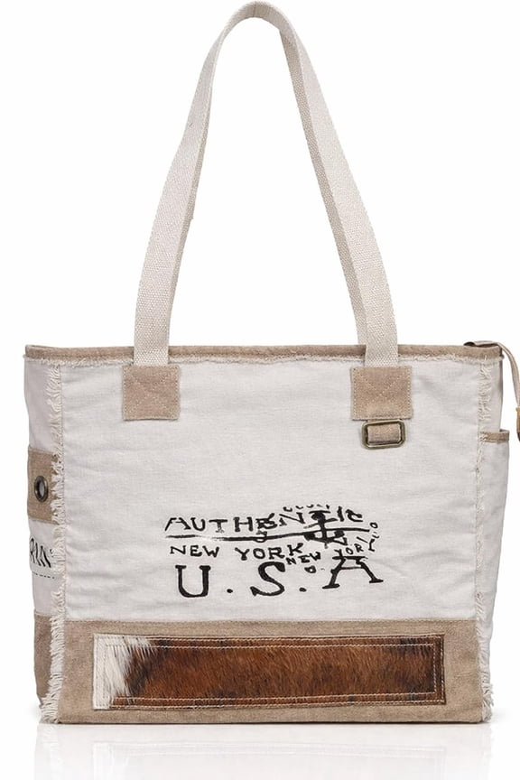 CREATIVE LEATHER ART Womens Canvas Tote Bag  Large 15 Inch Vintage Shoulder Bag with Zipper | Durable Travel Tote, Work Laptop Bag, Shopper Handbag, Eco-Friendly Reusable Purse