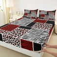 thumbnail image 3 of jejeloiu Jungle Animal Leopard Twin Sheet Sets,Cheetah Zebra Print Buffalo Twin Fitted Sheet,Black White Red Flat Sheet For Adults,Microfiber Bedroom Decor,3pcs, 3 of 7