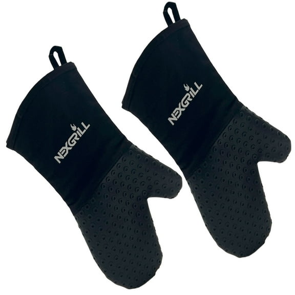 Nexgrill Silicone Oven Mitt, Heat-Resistant BBQ Glove with Hanging Loop, Non-Slip Grill Glove for Kitchen, Baking, and Outdoor Grilling, Black - 530-0025 (2 Pack)