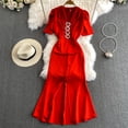 thumbnail image 1 of Vestido con diamantes de cola de pez para mujer, vestido de noche adelgazante con cuello en V, estilo Palacio, vestido romántico francés 2024, 1 of 5