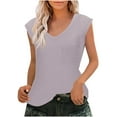 thumbnail image 1 of Yuyuzo Débardeurs à Col en V pour Femmes Manches Courtes T-Shirts Couleur Unie Tunique Décontractée Ample, 1 of 5