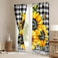 thumbnail image 3 of Homewish Retro Flowers Sunflowers Black Out Curtains For Teens Female Girls,Geometric Plaid Curtains Pack of 2 (42x63 Each),Chic Floral Blossoms Bedroom Curtains,Lightweight Room Decor, 3 of 6
