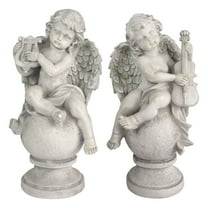 Bed Bath & Beyond 15.25” Cherub Angels Harp & Violin Garden Statues, Intricate Details (2 Count)