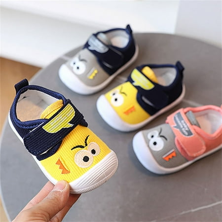 Hinvhai Baby Squeaky Shoes Clearance Toddler Boy Girl Sneakers Anti-Slip First-Walkers Lightweight Little Kid Trainers for Walking Running Yellow 6.5(21)