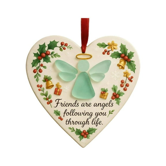 Heart-Shaped Angel Friendship Ornament, 2025 Friends are Angels Following Through Life Ornament, Heart-Shaped Friendship Decor Keepsake Ornaments Gifts for Best Friends
