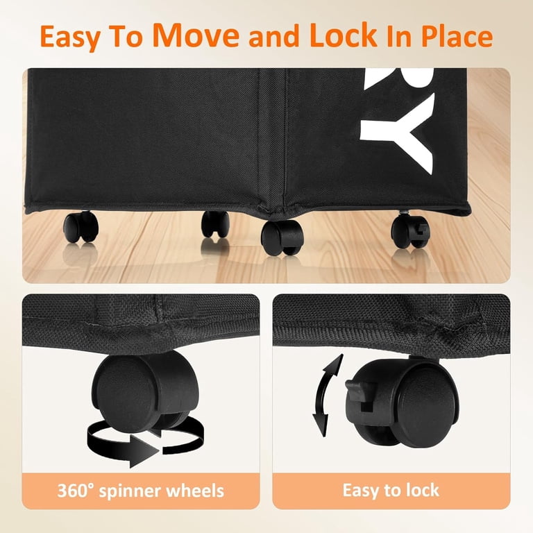 Rolling Laundry Basket With Wheels, 90L Capacity, Black photo 7