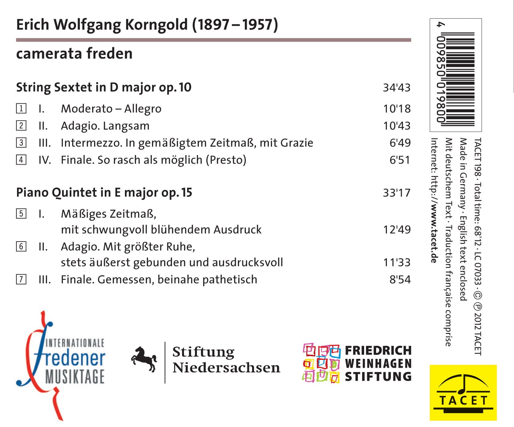 Camerata Freden - String Sextet Piano Quintet - Music & Performance - CD