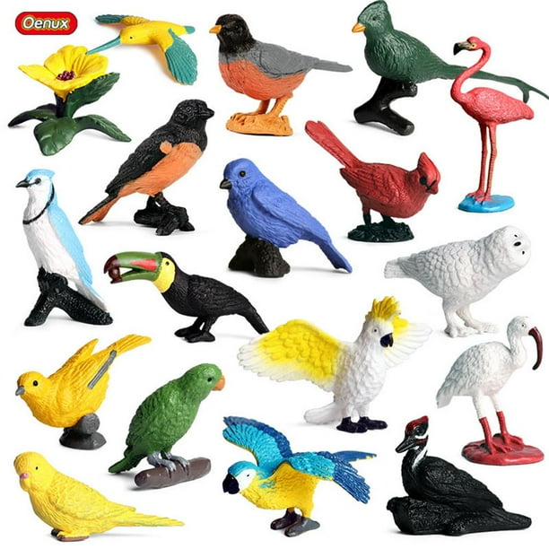 Figuras de loro de imitación de aves, 17 piezas, juguetes de PVC, flamencos, pájaros, colección de figuras, juego de decoración para tartas, regalo para niños, juguetes educativos.
