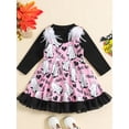 thumbnail image 2 of Suealasg 2Pcs Toddler Baby Girl Halloween Clothes Set 6M 1T 2T 3T 4T Long Sleeve Romper Shirt and Ghost Print Suspender Skirt Little Girl Halloween Outfits, 2 of 7