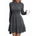 thumbnail image 2 of Womens Long Sleeve Fall Dresses with Flowy Casual Ribbed Knit Crew Neck Knee Length Sweater Dress Gray S, 2 of 9