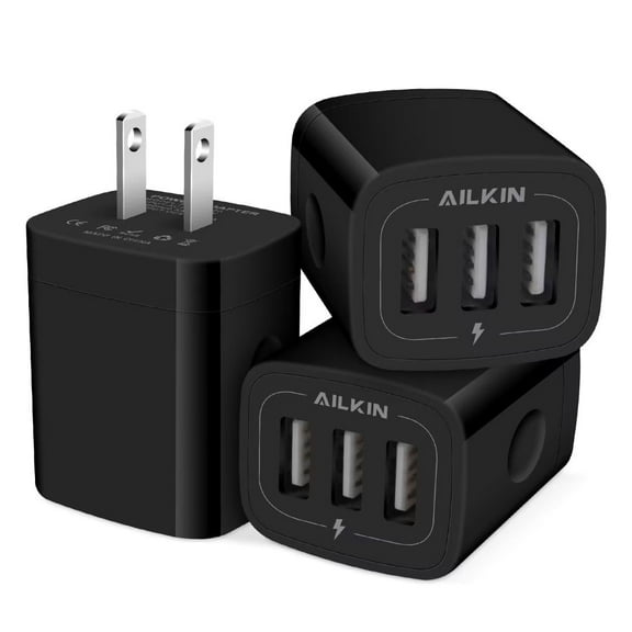 ABCPOW Wall Charger,USB Charger Adapter,3.1A/3PACK Multi Port Fast Charging Station Power Base Charger Block Plug For iPhone Wall Charger Block,Dark Black