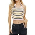 thumbnail image 2 of Tank Tops for Women under $5 Plus Size Clearance Sleeveless Stripe T-shirt Crop Top Pink L, 2 of 6