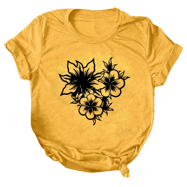 Gibobby Casual Playera de Manga Corta para Mujer Mujeres Casual Impresión Manga Corta Cuello Redondo Camiseta Suelta Blusa Tops(Amarillo,M)