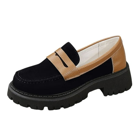 IUJSOY Women s Loafers Shoes Platform Penny Shoes Lug Sole Slip on Work Office Dress Shoes