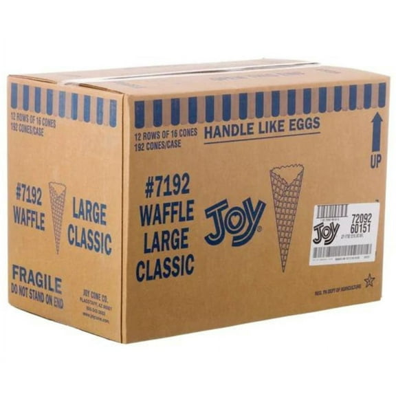 JOY 7192 Large Ice Cream Waffle Cones - Crispy & Golden Dessert Cones for Generous Scoops, 192/Case