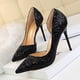 thumbnail image 3 of Zapatos de mujer estilo discoteca sexy delgados para mujer con tacones altos finos boca baja puntiagudos laterales huecos lentejuelas zapatos de mujer individuales, 3 of 5
