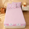 thumbnail image 4 of Homewish Halloween Ghost Zipper Queen Comforter Set with Fitted Sheet and 2 Pillowcases for Girls, Star Cute Bowknot Zipper Bedding Set, Baby Pink White, Pink Reversible, 4 of 7