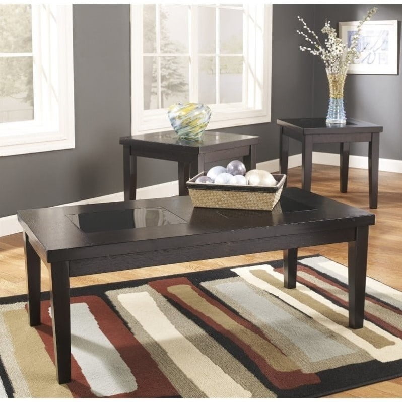 Ashley Furniture Denja 3 Piece Occasional Table Set In Dark Brown