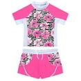 thumbnail image 1 of Alvivi Kids Girls Floral Rush Guard Short Sleeve Tankini Set Tops Boxer Shorts Swimsuit Swimwear, 1 of 2