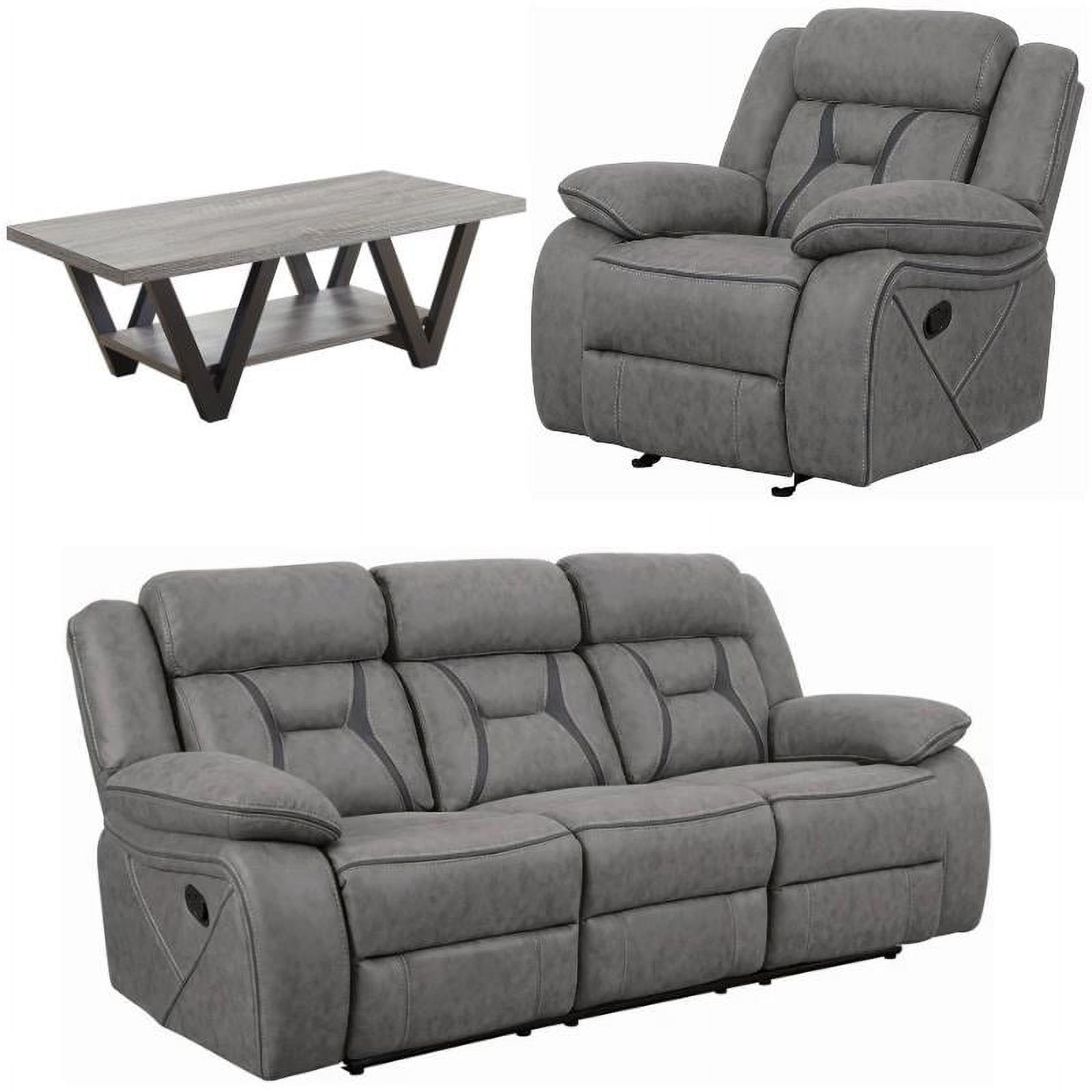 Home Square 3 Piece Modern Faux Suede Reclining Living Room Set Black/ Grey