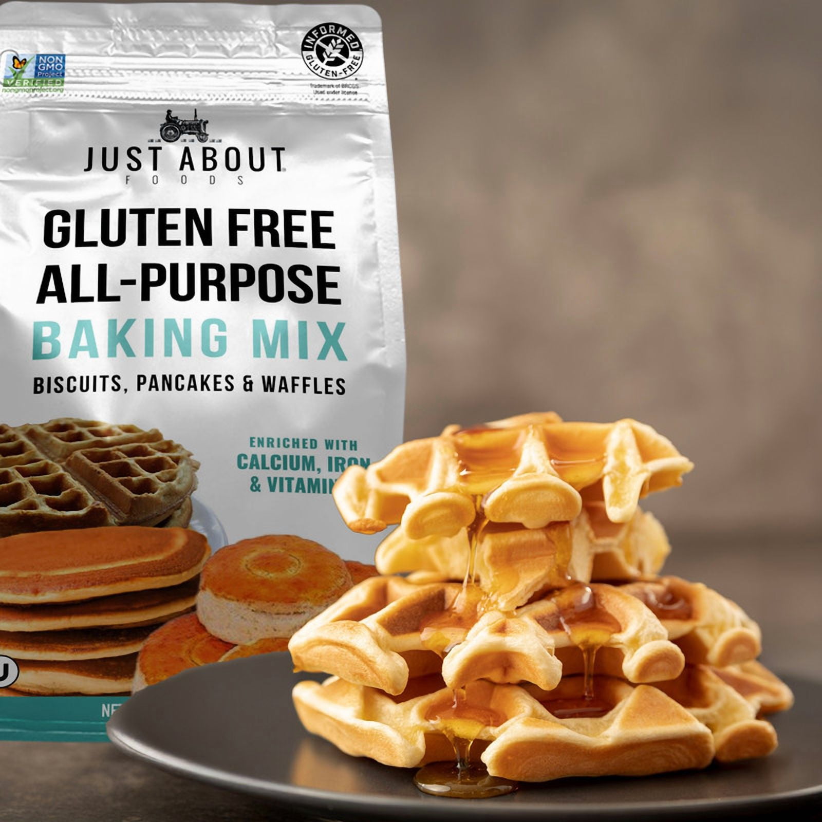 Just About Foods Gluten-Free All-Purpose Baking Mix, 32 oz (2 lb), 1:1 Wheat Flour Substitute, Pancakes, Waffles, Cakes & More