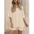 thumbnail image 4 of PRETTYGARDEN 2 Piece Sets for Women Summer Lounge Short Set Spring Matching Biker Shorts V Neck Oversized Shirt Clothing, 4 of 10