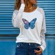 thumbnail image 2 of Camiseta de manga larga con cuello redondo para mujer a la moda, sudadera de encaje con estampado de otoño, blusas sueltas Fridja  hkj359, 2 of 4