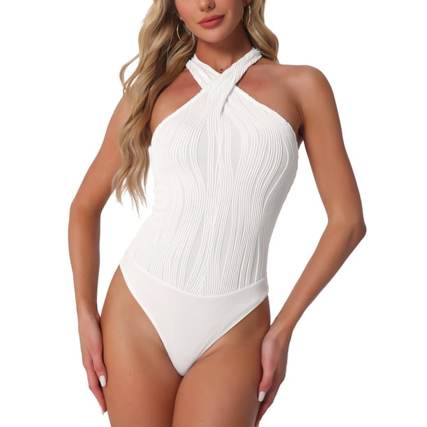 INSPIRAR CHIC Monos para Mujer con Cuello Halter Sin Mangas Top Mono S Blanco