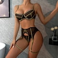 thumbnail image 4 of Lencería Europa y Estados Unidos lencería sexy conjunto de tres piezas de seda dorada líneas estéticas malla empalme niñas disfraces sexys, 4 of 6