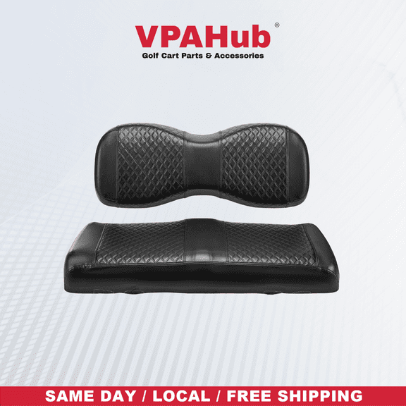 VPAHub Golf Cart Diamond Front Seat Cover Kit, Fits Yamaha G Series/Drive (G29)/ Drive2, OEM Standard Front Seat Cushion, Premium Thick PU Leather, Luxurious Diamond Look, Anti-Scratch (Black)