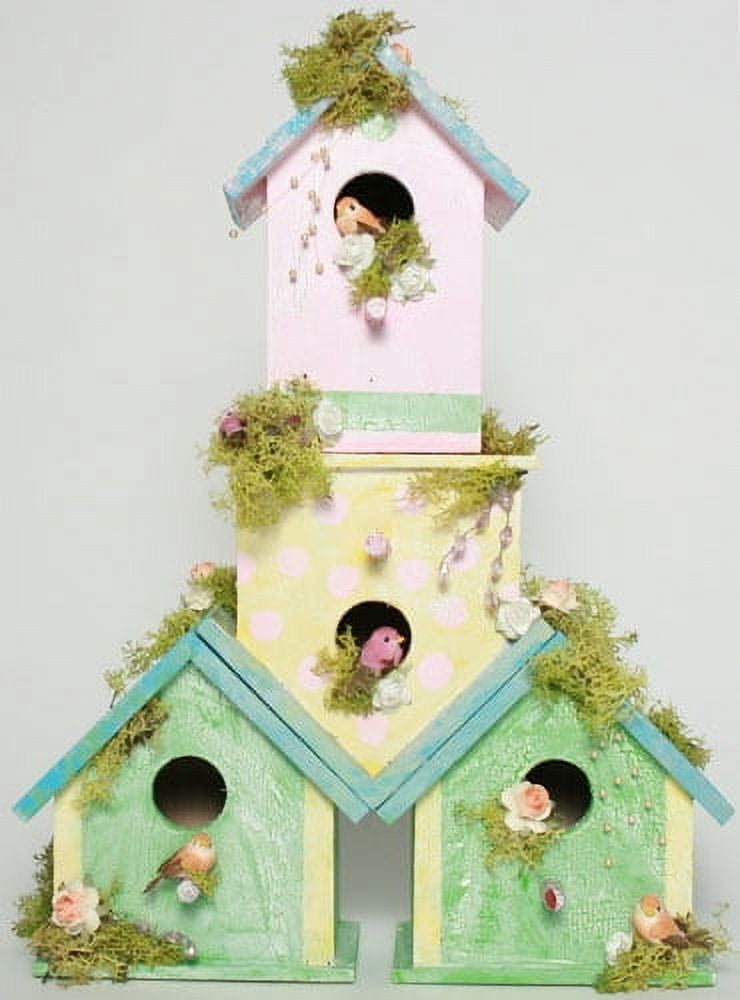 Plaid Unpainted Wood Surface, Large Bird House, 1 Piece, 7" x 7" x 7.5"