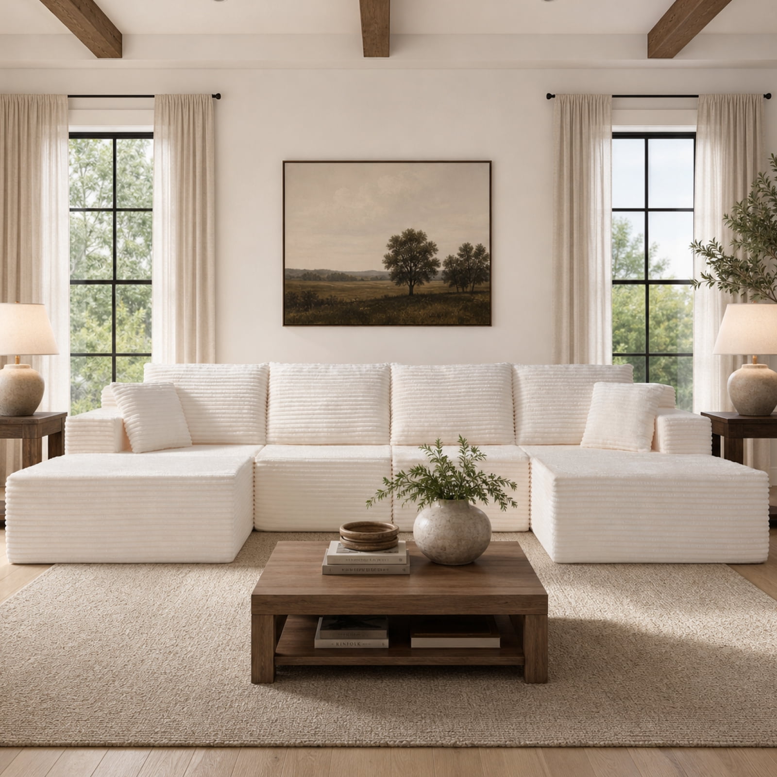 131" Oversized U Shaped Boneless Modular Sectional Sofa with 2 Ottoman and 6 Pillows