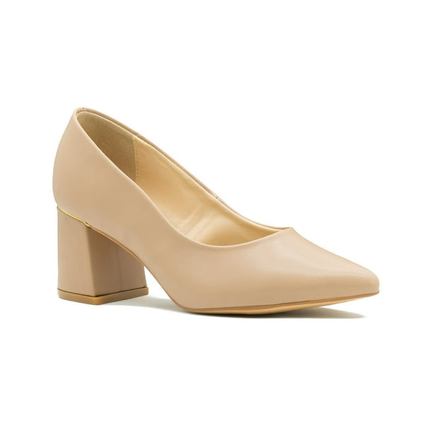 Zapatilla Cerrada Tacon Ancho Oficina Formal Color Beige beige 24