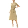 thumbnail image 2 of Summer Dress for Women Work Casual Short Sleeve Crewneck A Line Flowy Dresses with Belt L Khaki, 2 of 6
